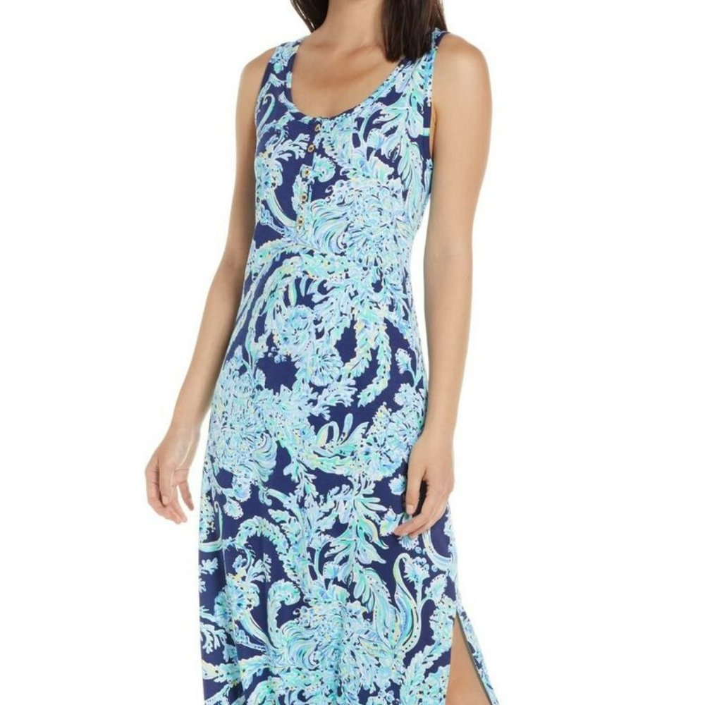 NWT Lilly Pulitzer Merrill Maxi Dress High Tide Navy Scuba Doo Women’s Size L